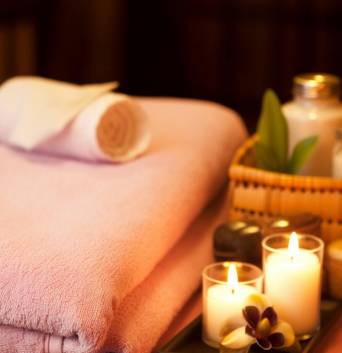 Spa Serenity with Coral Towels and Orchid Spa Serenity with Coral Towels and Orchid